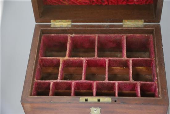 A Victorian brass inset mahogany apothecarys casket, width 9in. depth 6.5in. height 8.25in.